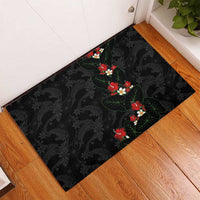 Hawaiian Taro Leaves-Hibiscus and Plumeria Rubber Doormat Floral Tribal Tattoo Motif