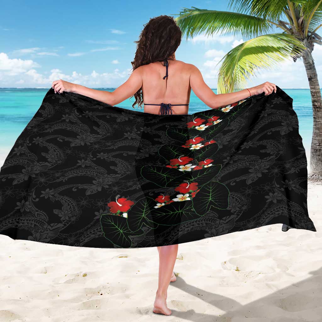 Hawaiian Taro Leaves-Hibiscus and Plumeria Sarong Floral Tribal Tattoo Motif