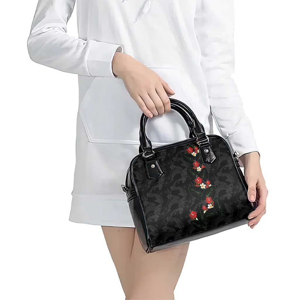 Hawaiian Taro Leaves-Hibiscus and Plumeria Shoulder Handbag Floral Tribal Tattoo Motif