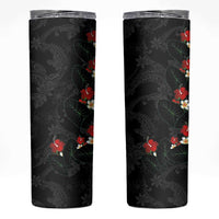 Hawaiian Taro Leaves-Hibiscus and Plumeria Skinny Tumbler Floral Tribal Tattoo Motif LT03 Black - Polynesian Pride