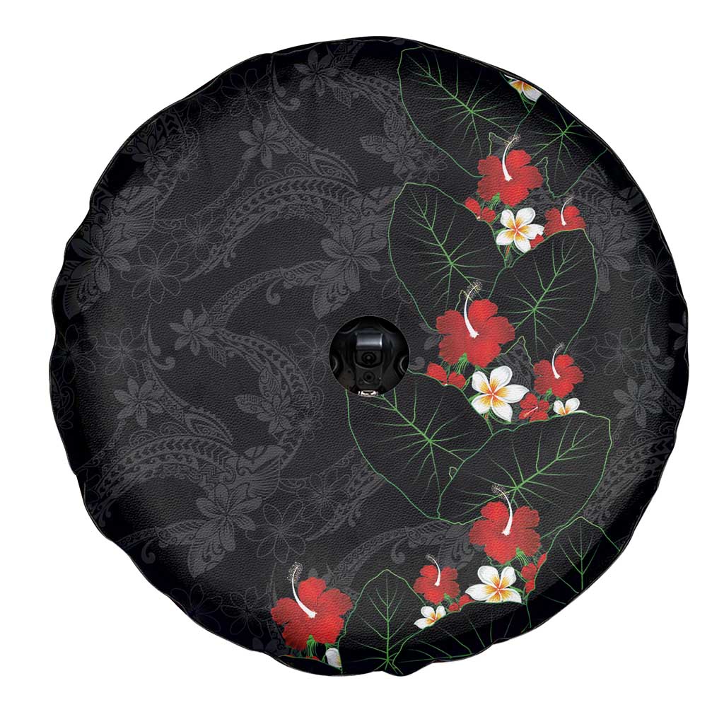 Hawaiian Taro Leaves-Hibiscus and Plumeria Spare Tire Cover Floral Tribal Tattoo Motif LT03 - Polynesian Pride