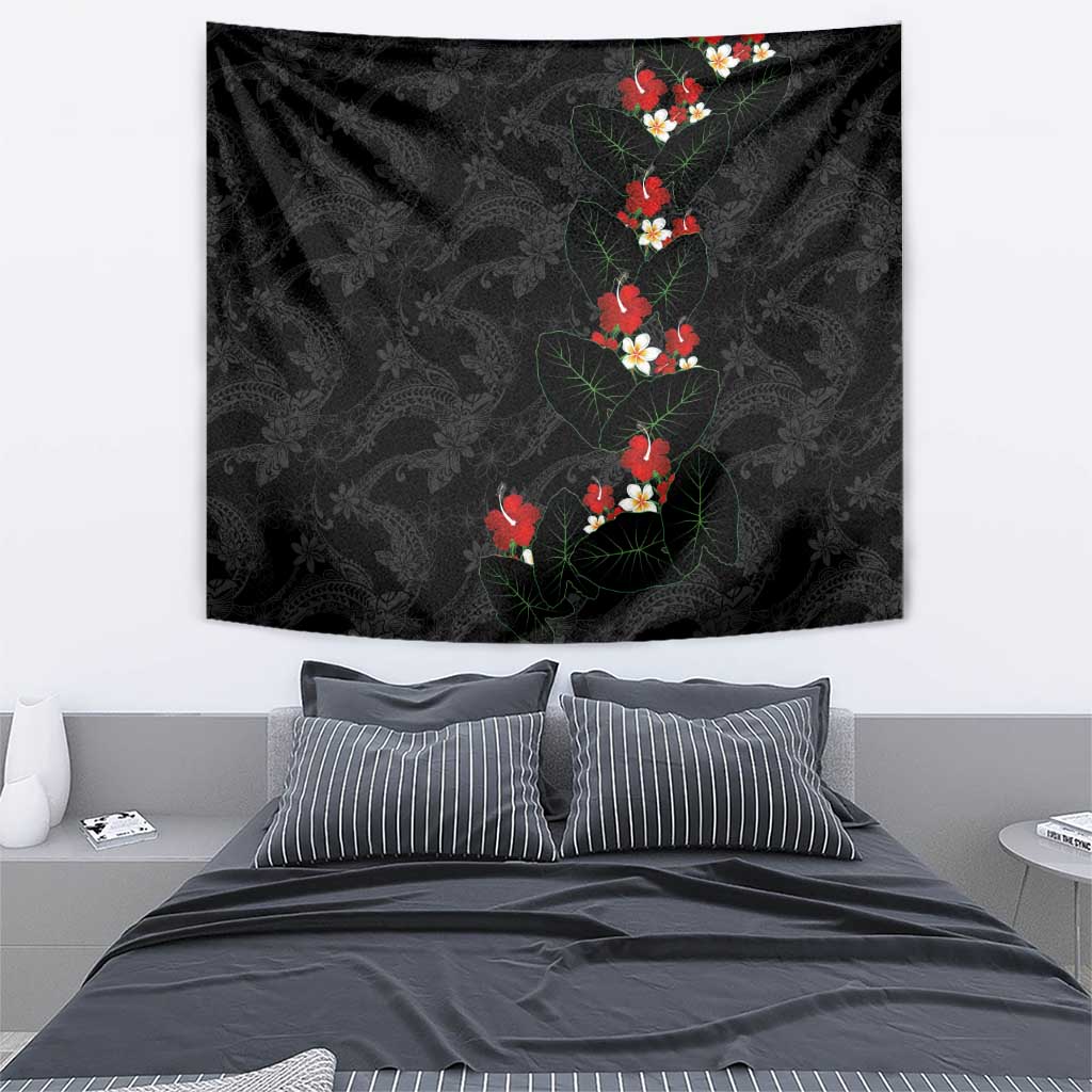 Hawaiian Taro Leaves-Hibiscus and Plumeria Tapestry Floral Tribal Tattoo Motif