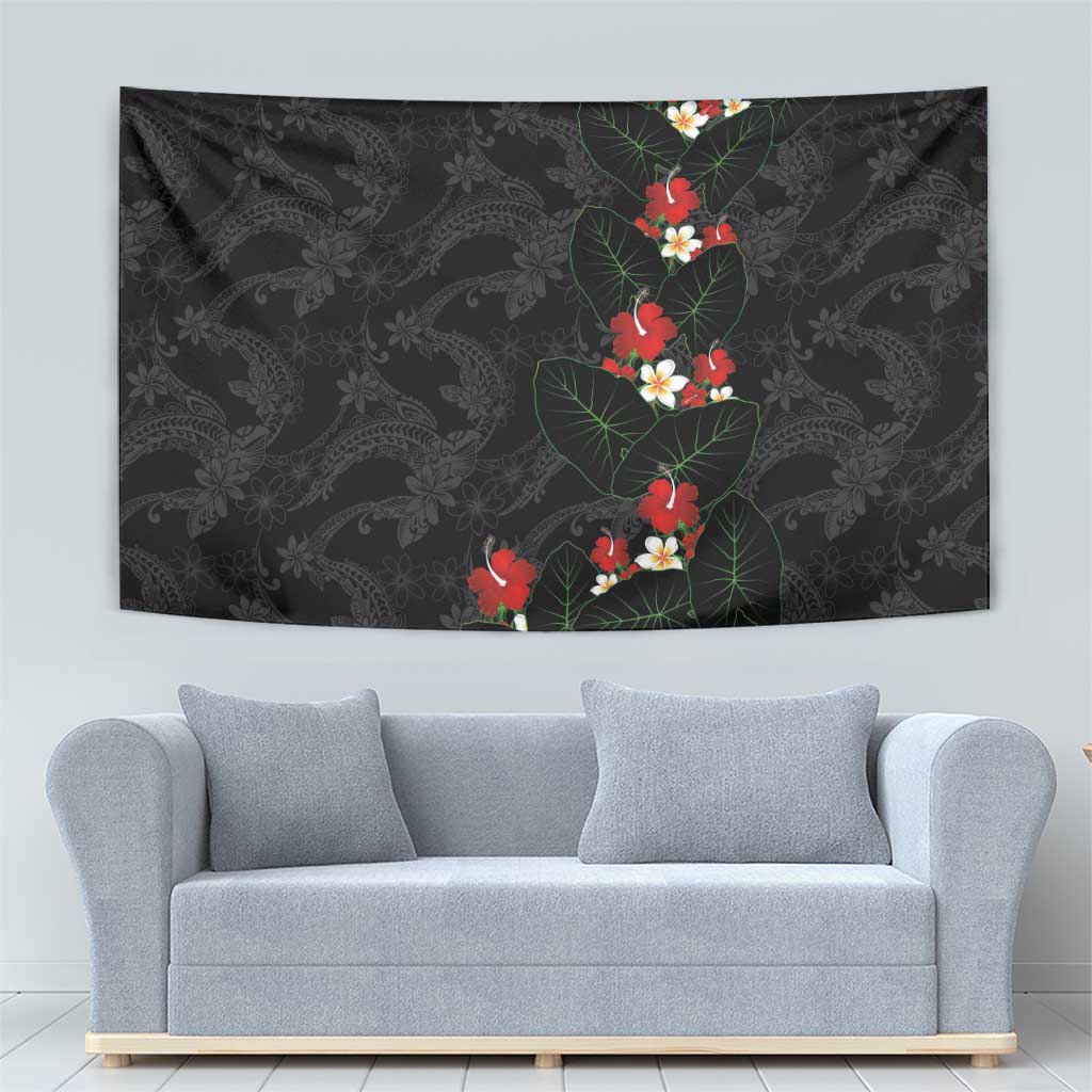Hawaiian Taro Leaves-Hibiscus and Plumeria Tapestry Floral Tribal Tattoo Motif