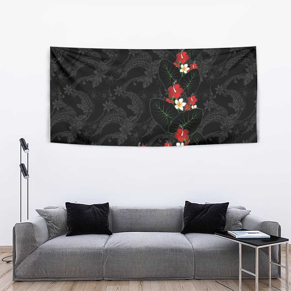 Hawaiian Taro Leaves-Hibiscus and Plumeria Tapestry Floral Tribal Tattoo Motif