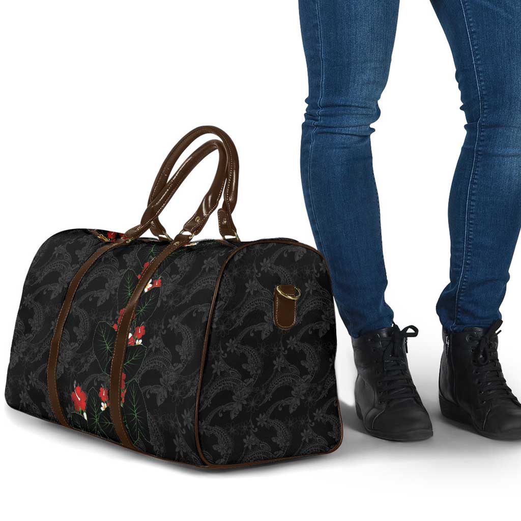 Hawaiian Taro Leaves-Hibiscus and Plumeria Travel Bag Floral Tribal Tattoo Motif LT03 - Polynesian Pride