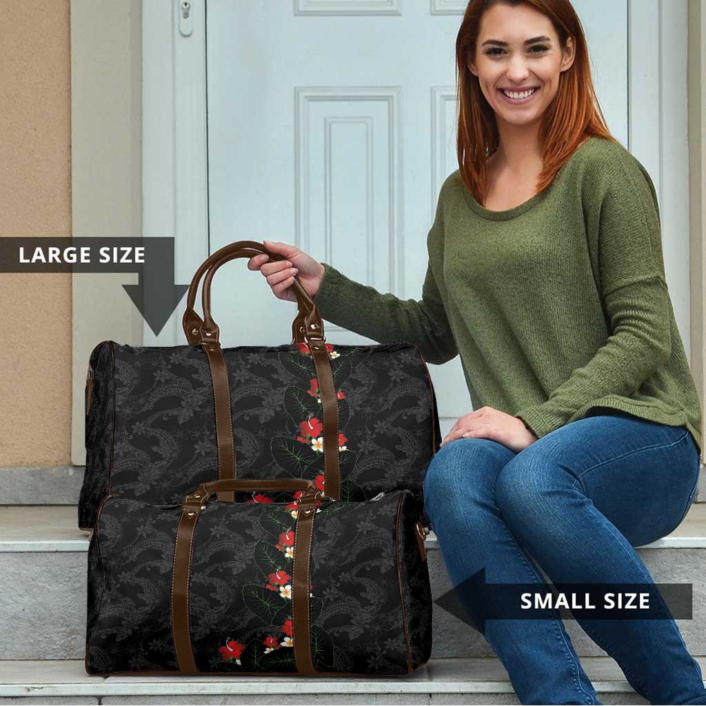 Hawaiian Taro Leaves-Hibiscus and Plumeria Travel Bag Floral Tribal Tattoo Motif LT03 - Polynesian Pride