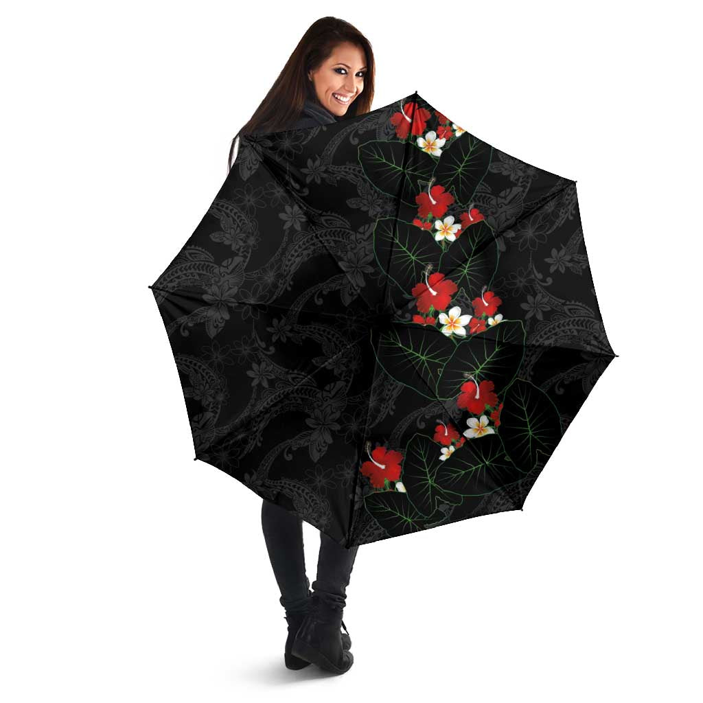 Hawaiian Taro Leaves-Hibiscus and Plumeria Umbrella Floral Tribal Tattoo Motif