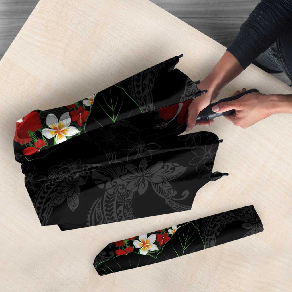 Hawaiian Taro Leaves-Hibiscus and Plumeria Umbrella Floral Tribal Tattoo Motif