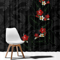 Hawaiian Taro Leaves-Hibiscus and Plumeria Window Curtain Floral Tribal Tattoo Motif