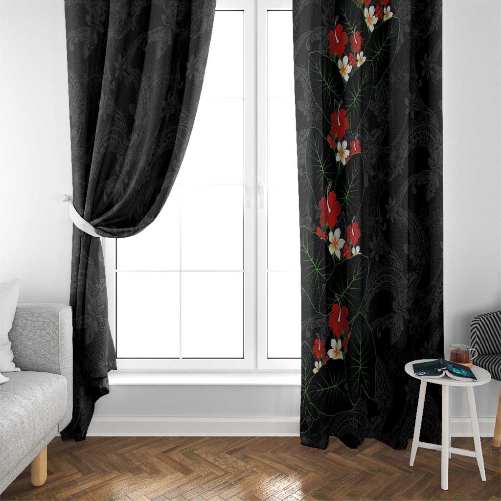 Hawaiian Taro Leaves-Hibiscus and Plumeria Window Curtain Floral Tribal Tattoo Motif