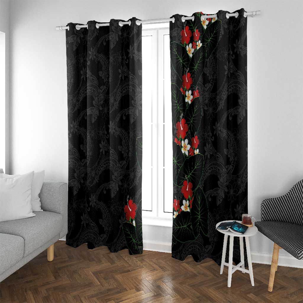 Hawaiian Taro Leaves-Hibiscus and Plumeria Window Curtain Floral Tribal Tattoo Motif