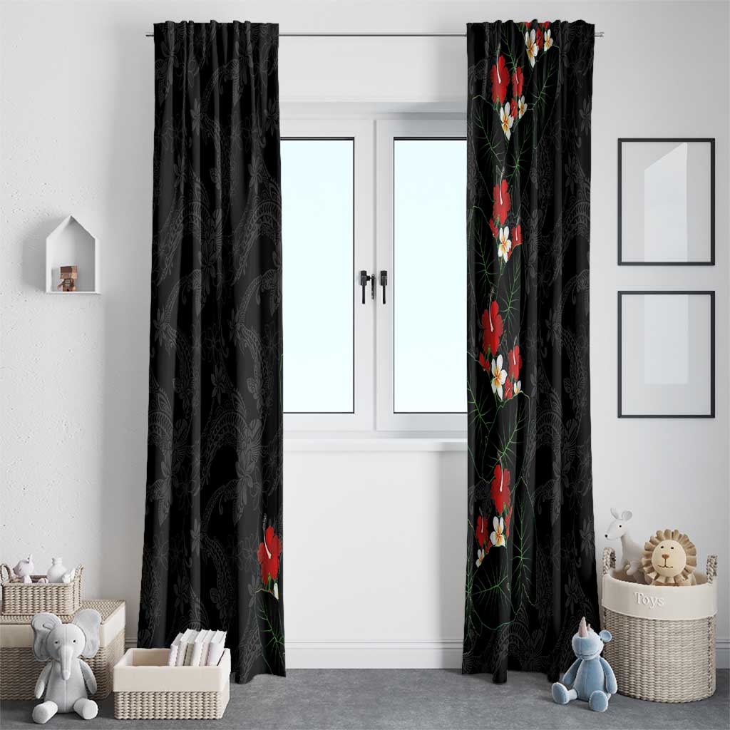Hawaiian Taro Leaves-Hibiscus and Plumeria Window Curtain Floral Tribal Tattoo Motif
