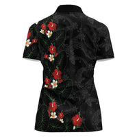 Hawaiian Taro Leaves-Hibiscus and Plumeria Women Polo Shirt Floral Tribal Tattoo Motif LT03 - Polynesian Pride