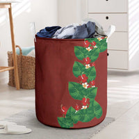 Hawaiian Taro Leaves-Hibiscus and Plumeria Laundry Basket Polynesian Art-Kakau Tattoo Red LT03 Red - Polynesian Pride