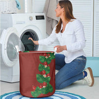 Hawaiian Taro Leaves-Hibiscus and Plumeria Laundry Basket Polynesian Art-Kakau Tattoo Red LT03 - Polynesian Pride
