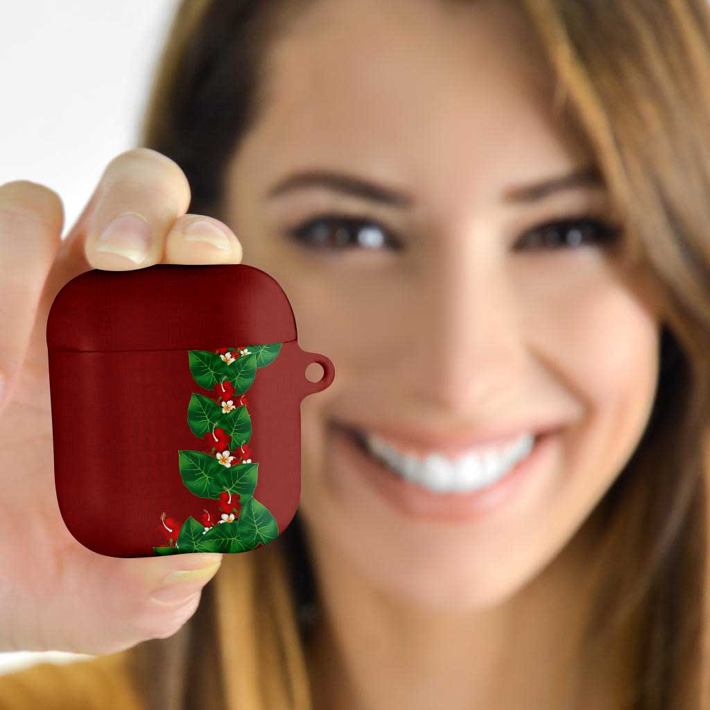 Hawaiian Taro Leaves-Hibiscus and Plumeria AirPods Case Polynesian Art-Kakau Tattoo Red LT03 - Polynesian Pride