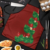 Hawaiian Taro Leaves-Hibiscus and Plumeria Apron Polynesian Art-Kakau Tattoo Red