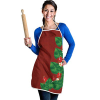 Hawaiian Taro Leaves-Hibiscus and Plumeria Apron Polynesian Art-Kakau Tattoo Red