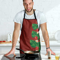 Hawaiian Taro Leaves-Hibiscus and Plumeria Apron Polynesian Art-Kakau Tattoo Red