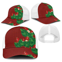 Hawaiian Taro Leaves-Hibiscus and Plumeria Baseball Net Cap Polynesian Art-Kakau Tattoo Red LT03 - Polynesian Pride