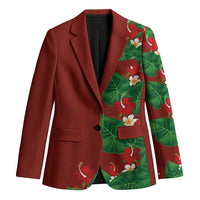 Hawaiian Taro Leaves-Hibiscus and Plumeria Blazer Polynesian Art-Kakau Tattoo Red LT03 Unisex Red - Polynesian Pride