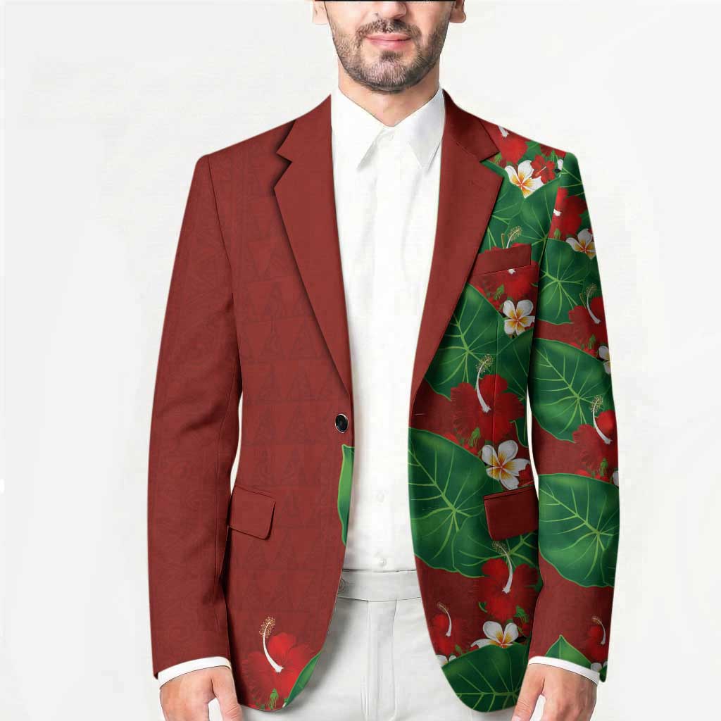 Hawaiian Taro Leaves-Hibiscus and Plumeria Blazer Polynesian Art-Kakau Tattoo Red LT03 - Polynesian Pride