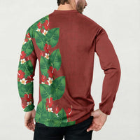 Hawaiian Taro Leaves-Hibiscus and Plumeria Button Sweatshirt Polynesian Art-Kakau Tattoo Red LT03 - Polynesian Pride