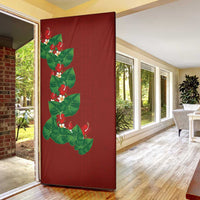 Hawaiian Taro Leaves-Hibiscus and Plumeria Door Cover Polynesian Art-Kakau Tattoo Red