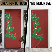 Hawaiian Taro Leaves-Hibiscus and Plumeria Door Cover Polynesian Art-Kakau Tattoo Red