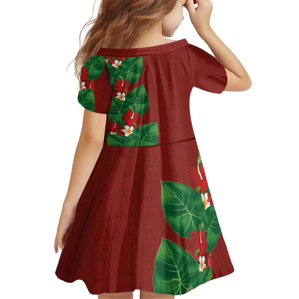 Hawaiian Taro Leaves-Hibiscus and Plumeria Family Matching Long Sleeve Bodycon Dress and Hawaiian Shirt Polynesian Art-Kakau Tattoo Red LT03 - Polynesian Pride