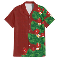 Hawaiian Taro Leaves-Hibiscus and Plumeria Family Matching Long Sleeve Bodycon Dress and Hawaiian Shirt Polynesian Art-Kakau Tattoo Red LT03 Dad's Shirt - Short Sleeve Red - Polynesian Pride