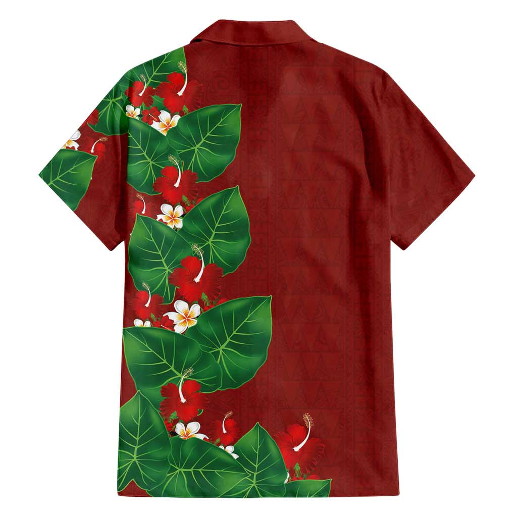 Hawaiian Taro Leaves-Hibiscus and Plumeria Family Matching Mermaid Dress and Hawaiian Shirt Polynesian Art-Kakau Tattoo Red LT03 - Polynesian Pride