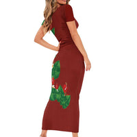 Hawaiian Taro Leaves-Hibiscus and Plumeria Family Matching Short Sleeve Bodycon Dress and Hawaiian Shirt Polynesian Art-Kakau Tattoo Red LT03 - Polynesian Pride