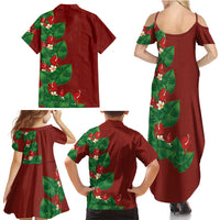 Hawaiian Taro Leaves-Hibiscus and Plumeria Family Matching Summer Maxi Dress and Hawaiian Shirt Polynesian Art-Kakau Tattoo Red LT03 - Polynesian Pride