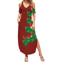 Hawaiian Taro Leaves-Hibiscus and Plumeria Family Matching Summer Maxi Dress and Hawaiian Shirt Polynesian Art-Kakau Tattoo Red LT03 Mom's Dress Red - Polynesian Pride