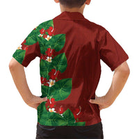 Hawaiian Taro Leaves-Hibiscus and Plumeria Family Matching Tank Maxi Dress and Hawaiian Shirt Polynesian Art-Kakau Tattoo Red LT03 - Polynesian Pride