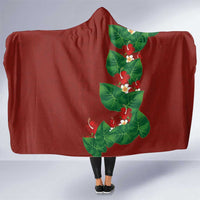 Hawaiian Taro Leaves-Hibiscus and Plumeria Hooded Blanket Polynesian Art-Kakau Tattoo Red LT03 One Size Red - Polynesian Pride