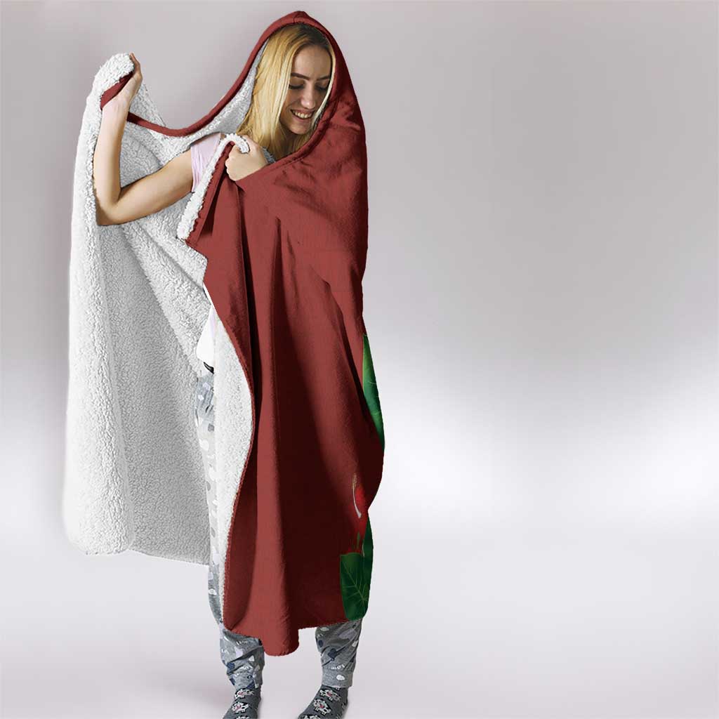Hawaiian Taro Leaves-Hibiscus and Plumeria Hooded Blanket Polynesian Art-Kakau Tattoo Red LT03 - Polynesian Pride