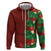 Hawaiian Taro Leaves-Hibiscus and Plumeria Hoodie Polynesian Art-Kakau Tattoo Red