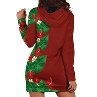 Hawaiian Taro Leaves-Hibiscus and Plumeria Hoodie Dress Polynesian Art-Kakau Tattoo Red LT03 - Polynesian Pride