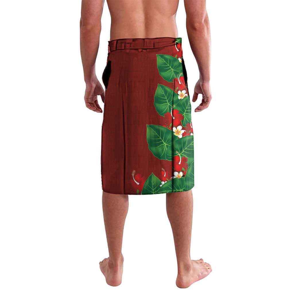 Hawaiian Taro Leaves-Hibiscus and Plumeria Lavalava Polynesian Art-Kakau Tattoo Red LT03 - Polynesian Pride