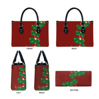 Hawaiian Taro Leaves-Hibiscus and Plumeria Leather Bag Polynesian Art-Kakau Tattoo Red LT03 - Polynesian Pride