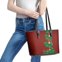 Hawaiian Taro Leaves-Hibiscus and Plumeria Leather Tote Bag Polynesian Art-Kakau Tattoo Red LT03 - Polynesian Pride