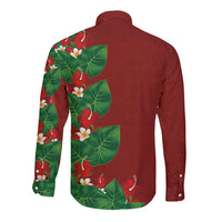 Hawaiian Taro Leaves-Hibiscus and Plumeria Long Sleeve Button Shirt Polynesian Art-Kakau Tattoo Red LT03 - Polynesian Pride