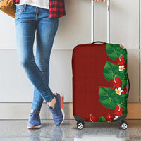 Hawaiian Taro Leaves-Hibiscus and Plumeria Luggage Cover Polynesian Art-Kakau Tattoo Red