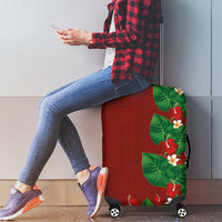 Hawaiian Taro Leaves-Hibiscus and Plumeria Luggage Cover Polynesian Art-Kakau Tattoo Red