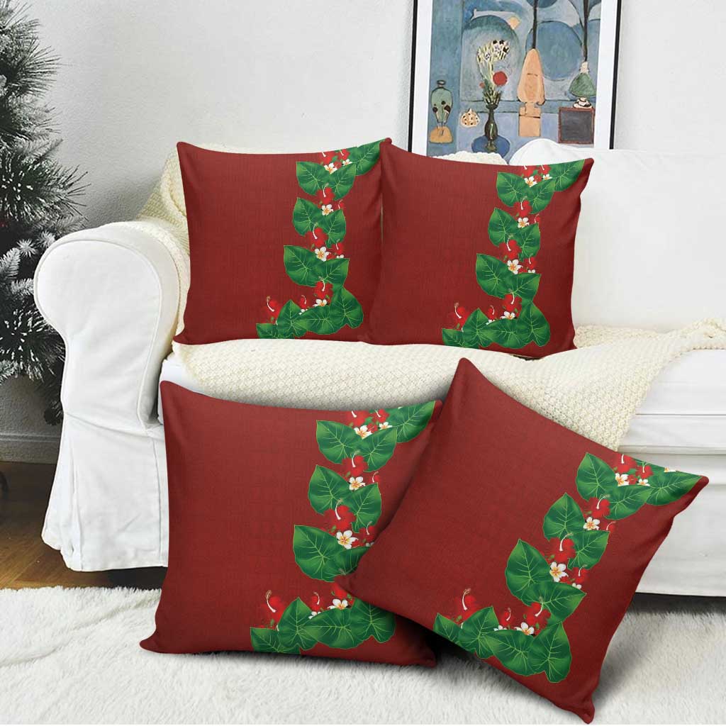 Hawaiian Taro Leaves-Hibiscus and Plumeria Pillow Cover Polynesian Art-Kakau Tattoo Red LT03 - Polynesian Pride