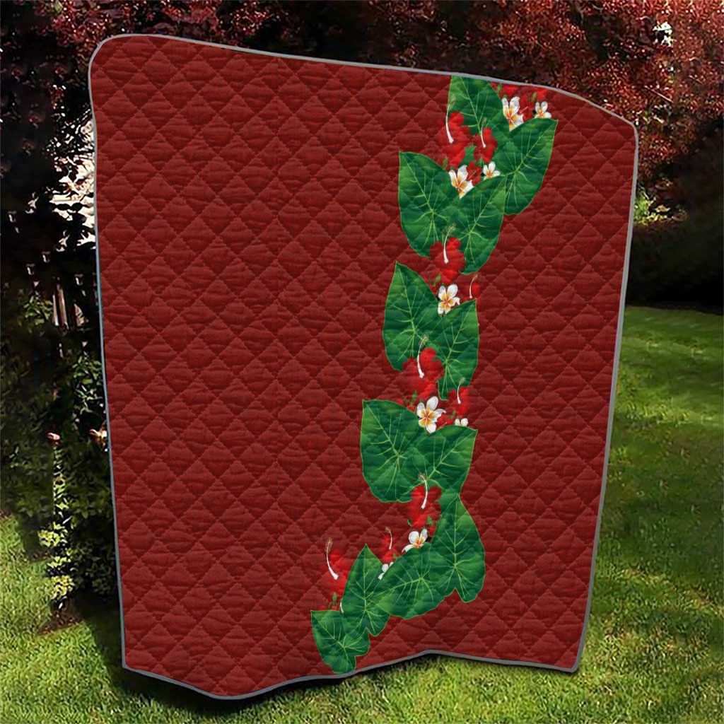 Hawaiian Taro Leaves-Hibiscus and Plumeria Quilt Polynesian Art-Kakau Tattoo Red LT03 - Polynesian Pride