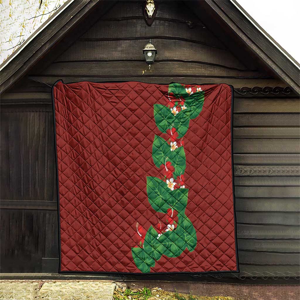 Hawaiian Taro Leaves-Hibiscus and Plumeria Quilt Polynesian Art-Kakau Tattoo Red LT03 - Polynesian Pride