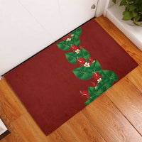 Hawaiian Taro Leaves-Hibiscus and Plumeria Rubber Doormat Polynesian Art-Kakau Tattoo Red LT03 - Polynesian Pride